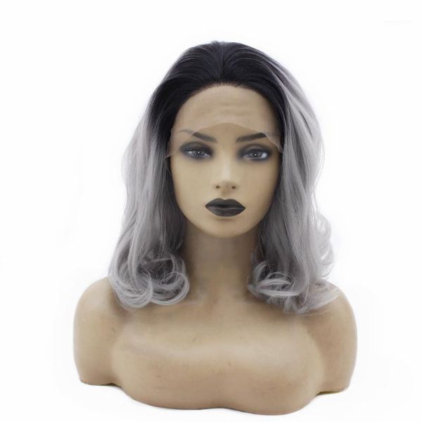 dark roots ombre grey short natural wave synthetic lace front wig heat resistant women queen daily makeup wedding party wigs1, Black
dark roots ombre grey short natural wave synthetic lace front wig heat resistant women queen daily makeup wedding party wigs1, Black
