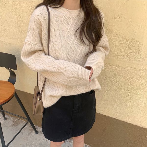 sweaters women's sweaters autumn winter pullovers thick warm korean style vintage loose twist knitted sweater, White;black
sweaters women's sweaters autumn winter pullovers thick warm korean style vintage loose twist knitted sweater, White;black