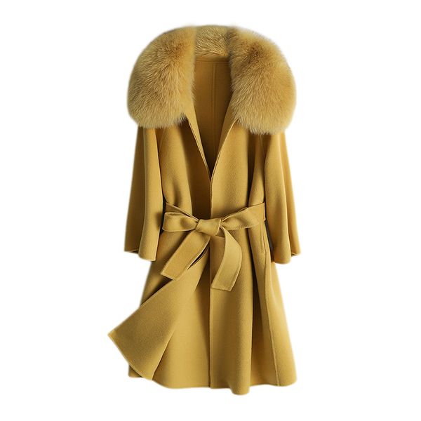 double-sided woolen coat women's spring and autumn fox fur collar woolen woolen coat tie mid-length, Black
double-sided woolen coat women's spring and autumn fox fur collar woolen woolen coat tie mid-length, Black