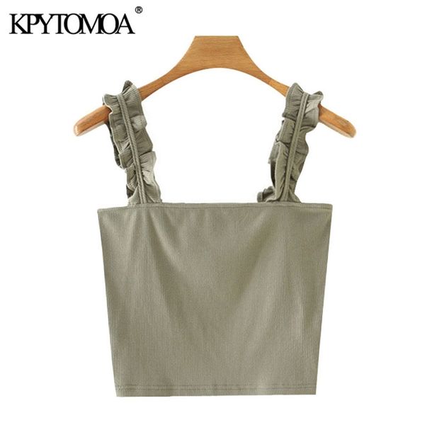 women sweet fashion solid ribbed cropped tank vintage sleeveless ruffles straps female camis mujer 210421, White
women sweet fashion solid ribbed cropped tank vintage sleeveless ruffles straps female camis mujer 210421, White