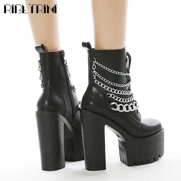 boots ribetrini lady punk street lace up platform gothic shoes fashion metal chain high heels women thick bottom, Black
boots ribetrini lady punk street lace up platform gothic shoes fashion metal chain high heels women thick bottom, Black