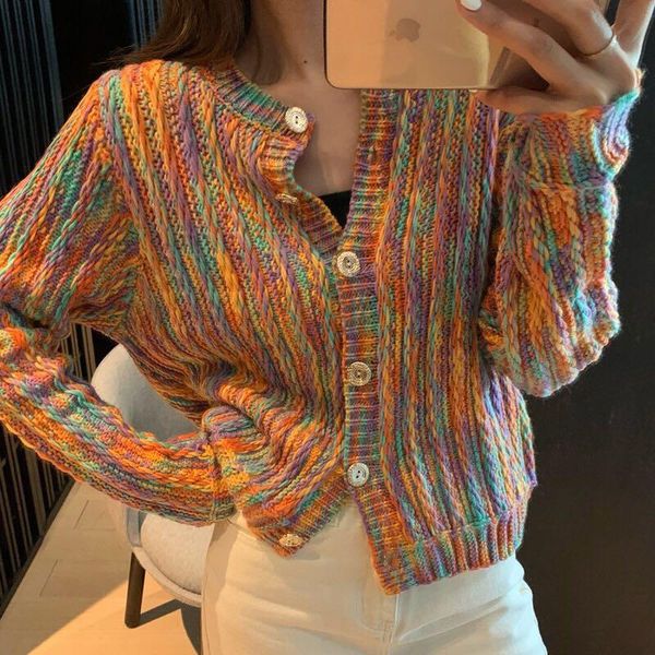 women's knits & tees vintage rainbow color knitwear autumn sweet ladies short cardigan coats women single-breasted loose knitted sweate, White
women's knits & tees vintage rainbow color knitwear autumn sweet ladies short cardigan coats women single-breasted loose knitted sweate, White