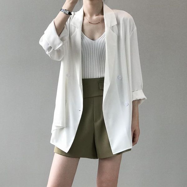 women's suits & blazers 2021 women thin style coat turn down collar solid color blazer feminino ladies casaco for clothes, White;black
women's suits & blazers 2021 women thin style coat turn down collar solid color blazer feminino ladies casaco for clothes, White;black