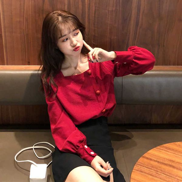 square collar white tunic women blouse shirt elegant lantern sleeve ladies office blouses casual slim button 210601
square collar white tunic women blouse shirt elegant lantern sleeve ladies office blouses casual slim button 210601