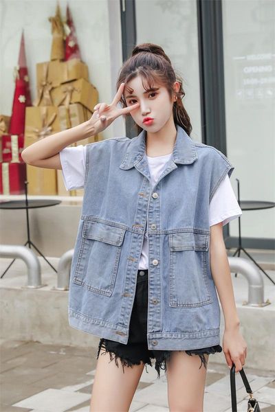 women's vests 2021 tooling denim vest women loose korean style bf sleeveless jacket waistcoat trend, Black;white
women's vests 2021 tooling denim vest women loose korean style bf sleeveless jacket waistcoat trend, Black;white