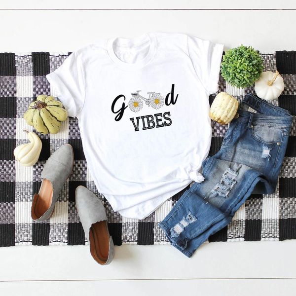 women's t-shirt female casual drop ship tshirt woman good vibes short sleeve tee top, White
women's t-shirt female casual drop ship tshirt woman good vibes short sleeve tee top, White