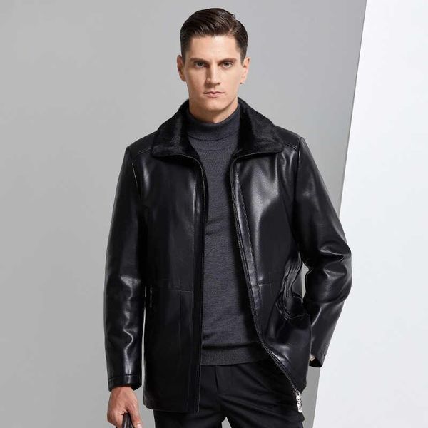 men's leather & faux winter 2021 middle-aged business casual lapel eco-leather jacket plus velvet thick coat, Black
men's leather & faux winter 2021 middle-aged business casual lapel eco-leather jacket plus velvet thick coat, Black