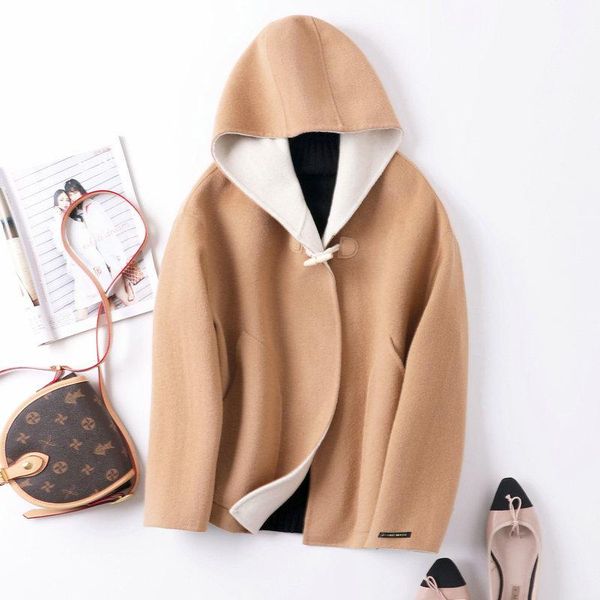 women's wool & blends hand-stitched double-sided cashmere coat women 2021 autumn and winter short loose overcoat hooded female, Black
women's wool & blends hand-stitched double-sided cashmere coat women 2021 autumn and winter short loose overcoat hooded female, Black