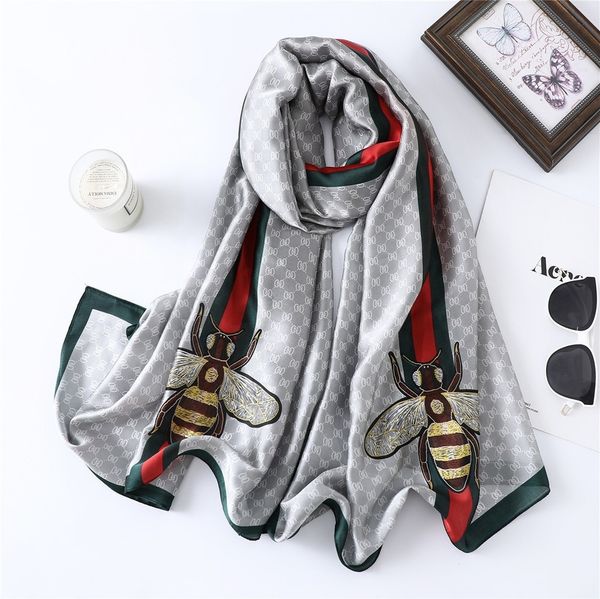 long silk scarf plaid large shawls bee print brand style wraps satin femme ladies fashion scarf, Blue;gray
long silk scarf plaid large shawls bee print brand style wraps satin femme ladies fashion scarf, Blue;gray