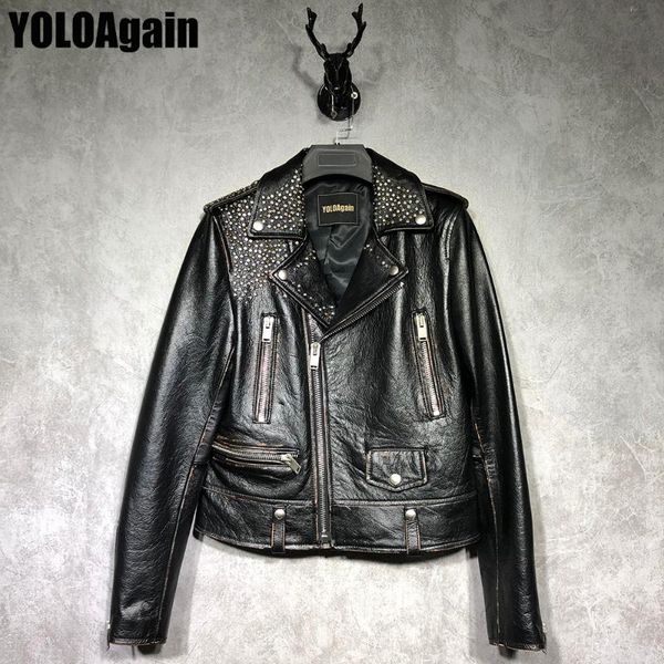 women's leather & faux yoloagain women genuine jacket ladies high street rivet real, Black
women's leather & faux yoloagain women genuine jacket ladies high street rivet real, Black