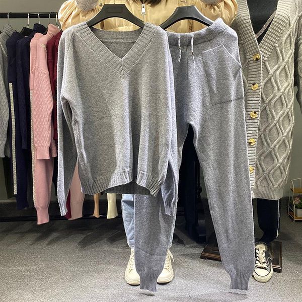 brand korean design female suits knitted two pieces set long harem pants elegant ladies sweater tracksuit s0205 women's tracksuits, Gray
brand korean design female suits knitted two pieces set long harem pants elegant ladies sweater tracksuit s0205 women's tracksuits, Gray