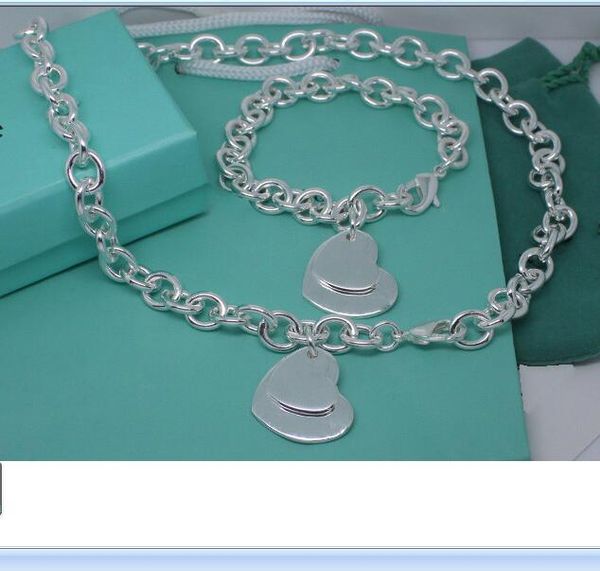 stainless steel thick chians tif S925 love heart plates Pendant Necklaces bracelet set with blue box and dastbag, Silver
stainless steel thick chians tif S925 love heart plates Pendant Necklaces bracelet set with blue box and dastbag, Silver