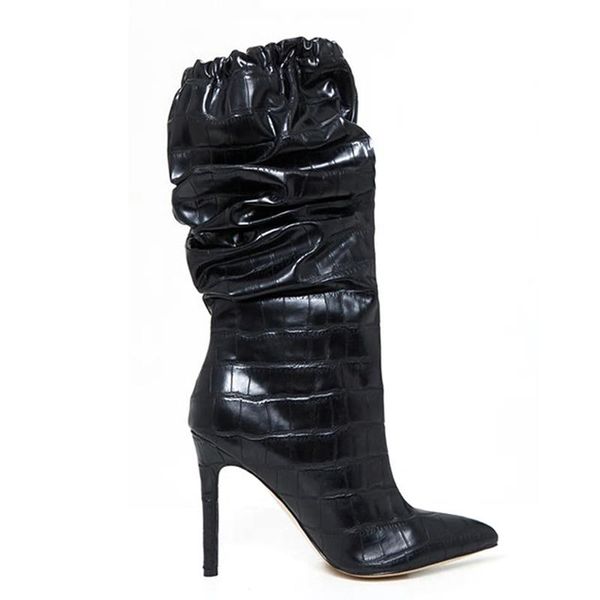 boots pointed super high stiletto heel stone pattern mid-calf fold crocodile high-heeled elastic band women's, Black
boots pointed super high stiletto heel stone pattern mid-calf fold crocodile high-heeled elastic band women's, Black