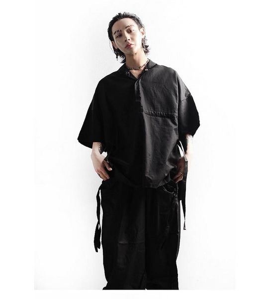 men's casual shirts solid color lace up loose trend short sleeve lapel shirt pullover ribbon youth, White;black
men's casual shirts solid color lace up loose trend short sleeve lapel shirt pullover ribbon youth, White;black