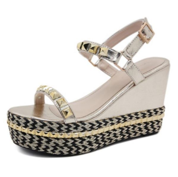 2021 summer versatile sandals wedge straw rivet thick soled tarp high heel open toe cake shoes for women, Black
2021 summer versatile sandals wedge straw rivet thick soled tarp high heel open toe cake shoes for women, Black