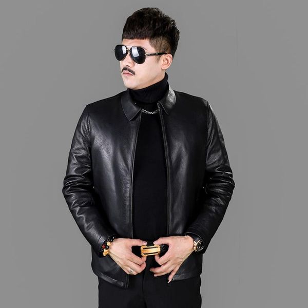 men's leather & faux authentic first layer deerskin coat middle-aged and elderly down jacket lapel thickened, Black
men's leather & faux authentic first layer deerskin coat middle-aged and elderly down jacket lapel thickened, Black