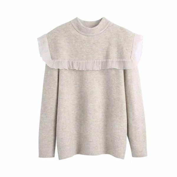 fall winter women contrast organza knit sweater long sleeves casual fashion sweaters pullovers 210420, White;black
fall winter women contrast organza knit sweater long sleeves casual fashion sweaters pullovers 210420, White;black