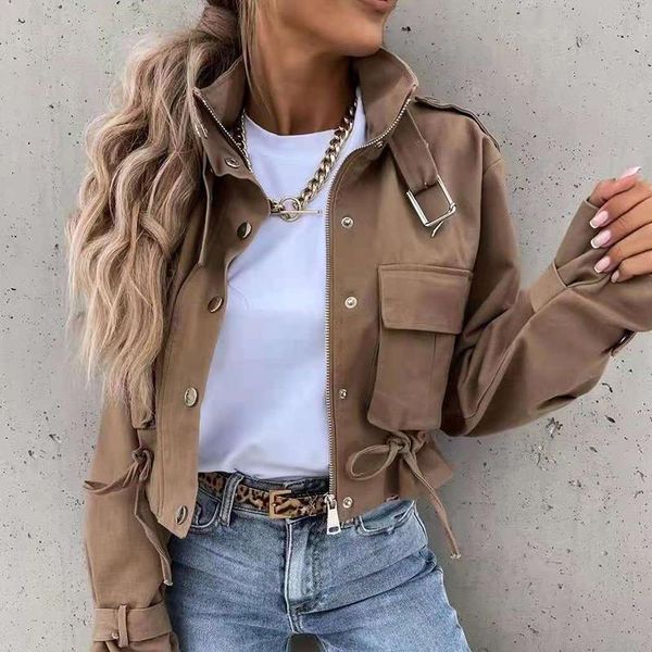 women's jackets lady autumn winter fashion street outwear women casual stand neck solid buckle coats elegant single breasted short coat, Black;brown
women's jackets lady autumn winter fashion street outwear women casual stand neck solid buckle coats elegant single breasted short coat, Black;brown