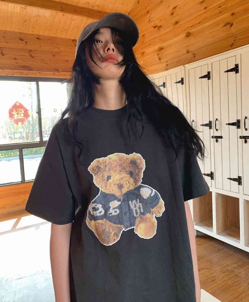 fairy summer bear printed short-sleeved shirt women's bottom with loose medium and long t-shirt women 210429, Black
fairy summer bear printed short-sleeved shirt women's bottom with loose medium and long t-shirt women 210429, Black