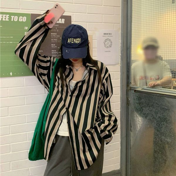 women's blouses & shirts korean deeptown striped female shirt vintage cardigan button up autumn casual fashion long sleeve retro ijkk, White
women's blouses & shirts korean deeptown striped female shirt vintage cardigan button up autumn casual fashion long sleeve retro ijkk, White