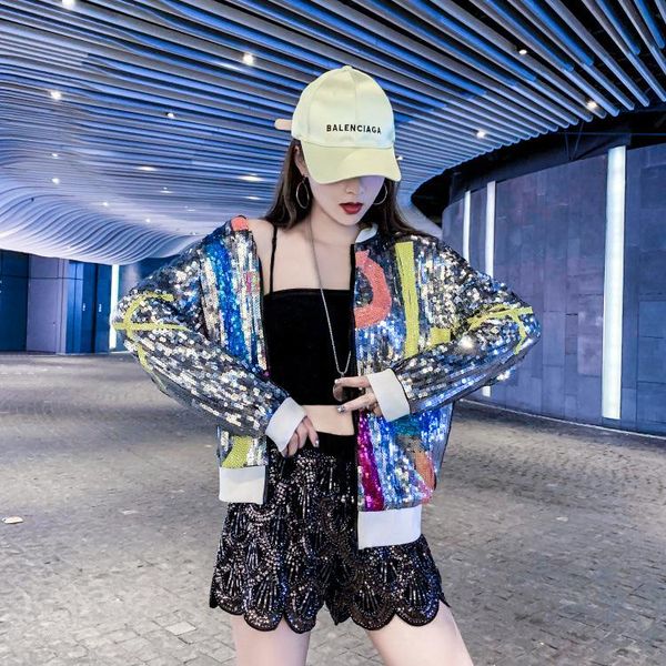 women's jackets women sequin coat bomber jacket long sleeve zipper streetwear casual loose glitter outerwear 2021 fashion female autumn, Black;brown 
women's jackets women sequin coat bomber jacket long sleeve zipper streetwear casual loose glitter outerwear 2021 fashion female autumn, Black;brown