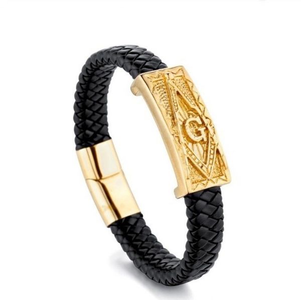 charm bracelets classic asonry logo woven leather metal magnetic clasp bracelet men's trendy casual jewelry, Golden;silver
charm bracelets classic asonry logo woven leather metal magnetic clasp bracelet men's trendy casual jewelry, Golden;silver