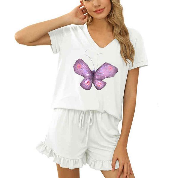 women's two piece pants spring and summer short-sleeve female with butterfly cleavage printed shorts home set of two pieces mwx0, White
women's two piece pants spring and summer short-sleeve female with butterfly cleavage printed shorts home set of two pieces mwx0, White