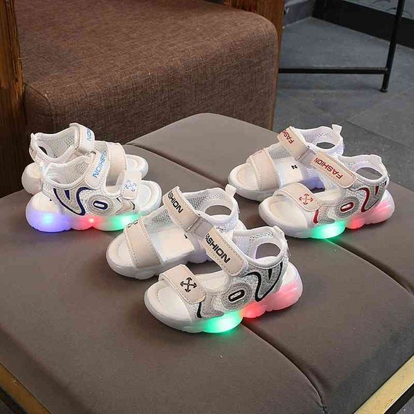 arrival summer kids shoes boys girls sandals fashion casual letter beach sandals led light shoes sandalias 210713, Black;red