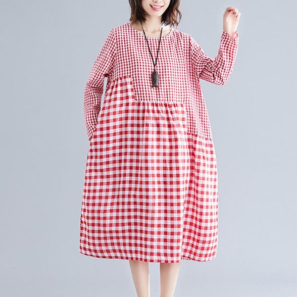 casual dresses fashion plaid long sleeve autumn dress patchwork cotton linen loose women plus size female vintage midi, Black;gray
casual dresses fashion plaid long sleeve autumn dress patchwork cotton linen loose women plus size female vintage midi, Black;gray