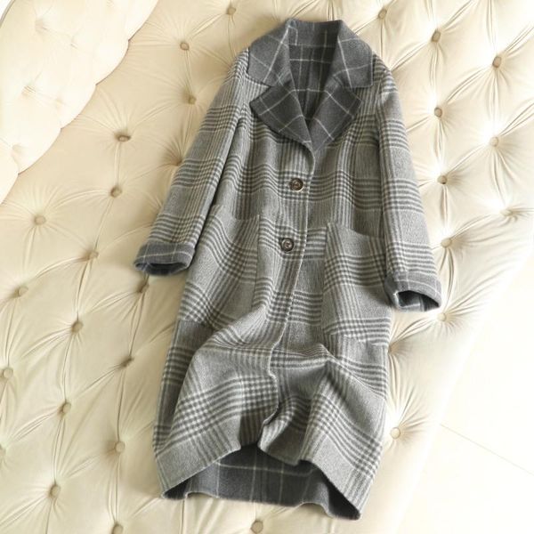 women's wool & blends 100% srping coats double-sided woolen overcoat winter 2021 wide-waisted single breasted v-neck women plaid coat, Black
women's wool & blends 100% srping coats double-sided woolen overcoat winter 2021 wide-waisted single breasted v-neck women plaid coat, Black