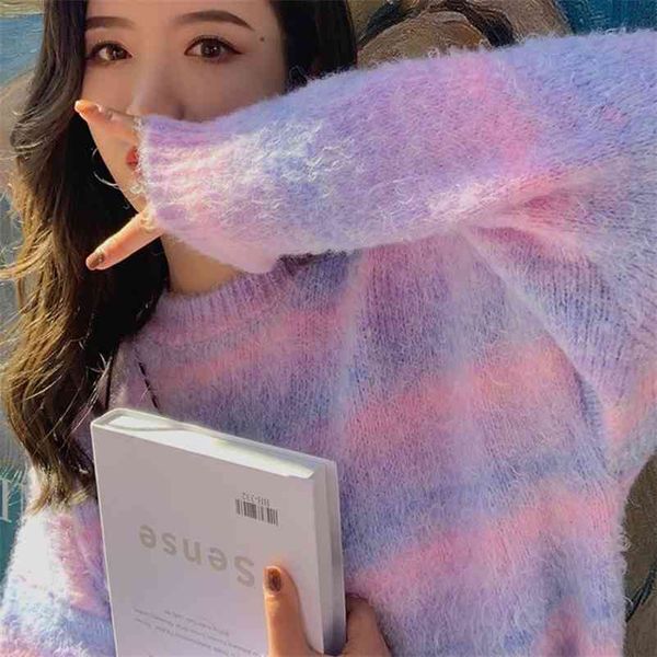 rainbow knitted sweater women winter sweet knit pullover female high street kawaii elegant korean seater 210519, White;black
rainbow knitted sweater women winter sweet knit pullover female high street kawaii elegant korean seater 210519, White;black