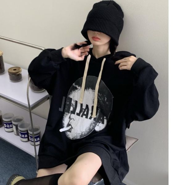women's hoodies & sweatshirts high street funny printed hoodie 2021 spring and autumn loose oversize medium long top, Black
women's hoodies & sweatshirts high street funny printed hoodie 2021 spring and autumn loose oversize medium long top, Black