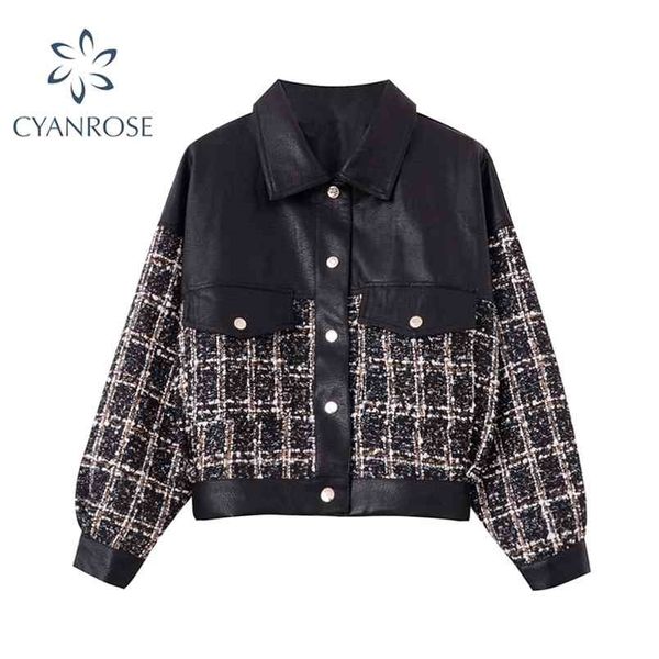 short jacket for women winter warm clothes casual vintage single breasted patchwork pu leather jackets female outerwear 210515, Black;brown
short jacket for women winter warm clothes casual vintage single breasted patchwork pu leather jackets female outerwear 210515, Black;brown