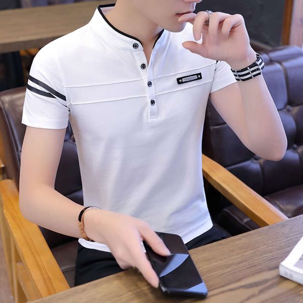 men's short sleeve t-shirt summer stand collar clothes korean trend shirt solid color wear, White;black
men's short sleeve t-shirt summer stand collar clothes korean trend shirt solid color wear, White;black