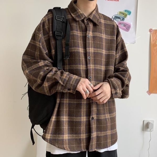 korean retro wool plaid cotton shirt collar brown let couple clothes, White;black
korean retro wool plaid cotton shirt collar brown let couple clothes, White;black