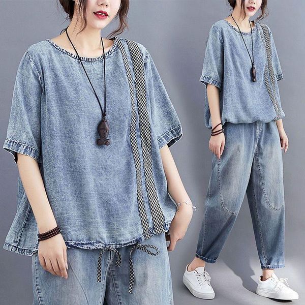 women's t-shirt 2021 summer retro age-reducing plaid stitching tshirt thin denim short-sleeved shirt plus size slimming, White
women's t-shirt 2021 summer retro age-reducing plaid stitching tshirt thin denim short-sleeved shirt plus size slimming, White