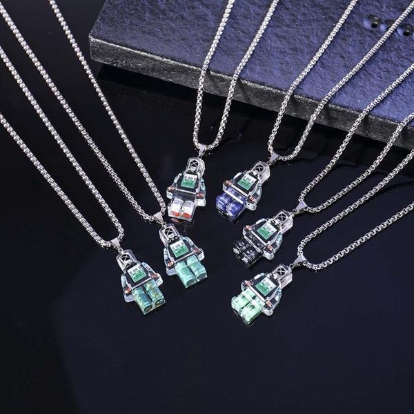 chains hip hop punk resin men necklace transparent diy electronic robot pendant titanium steel chain, Silver 
chains hip hop punk resin men necklace transparent diy electronic robot pendant titanium steel chain, Silver