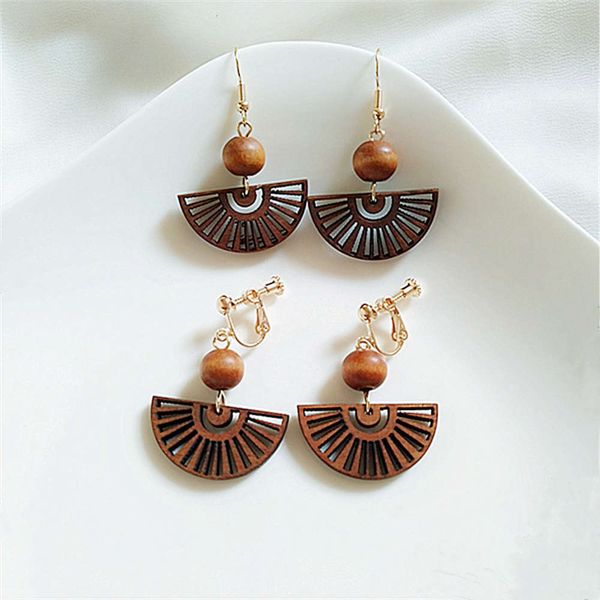 women's wood hollowed out fan wooden bead korean version of chinese court earrings, Black
women's wood hollowed out fan wooden bead korean version of chinese court earrings, Black