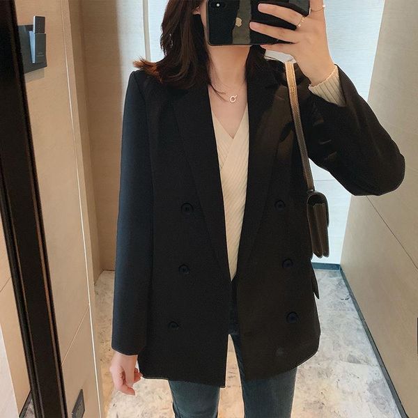 women's suits & blazers 2021 spring autumn vintage oversized jacket temperament chic women casual fashionable blazer for ladies, White;black
women's suits & blazers 2021 spring autumn vintage oversized jacket temperament chic women casual fashionable blazer for ladies, White;black