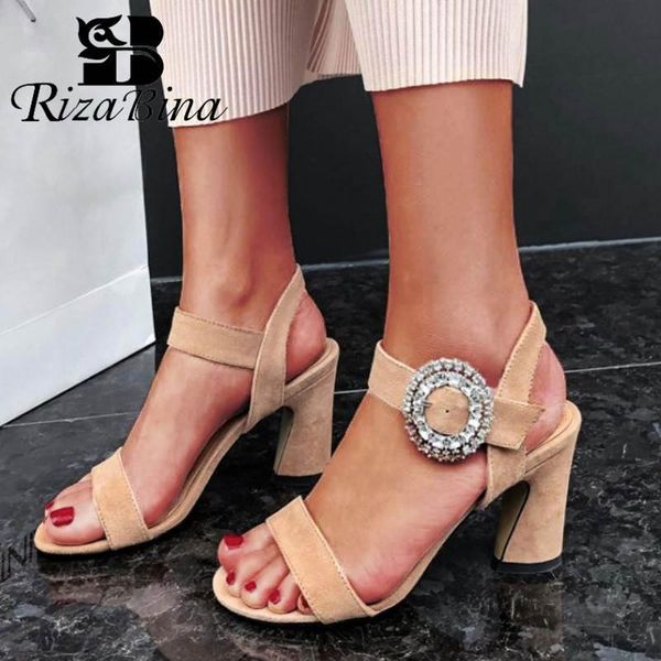 sandals rizabina summer high heel women real leather fashion crystal casual shoes wedding dance party footwear size 34-39 xb8l, Black