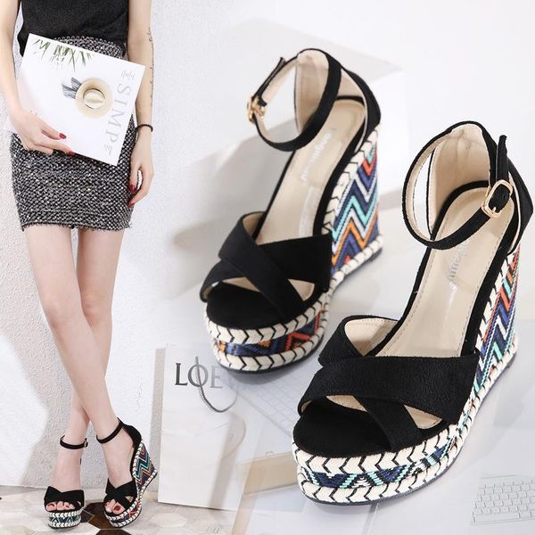 national multicolor stripes wedges flock women sandals buckle band shoes fashion open toe cover heels femmes sandalias2021, Black
national multicolor stripes wedges flock women sandals buckle band shoes fashion open toe cover heels femmes sandalias2021, Black