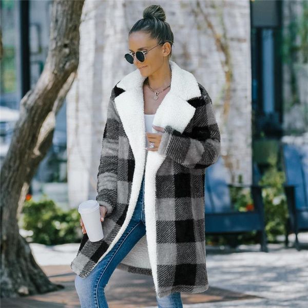 women's fur & faux women fleece sherpa coat vintage plaid long cardigan fluffy teddy fleece robe lapel winter luxury coats, Black
women's fur & faux women fleece sherpa coat vintage plaid long cardigan fluffy teddy fleece robe lapel winter luxury coats, Black