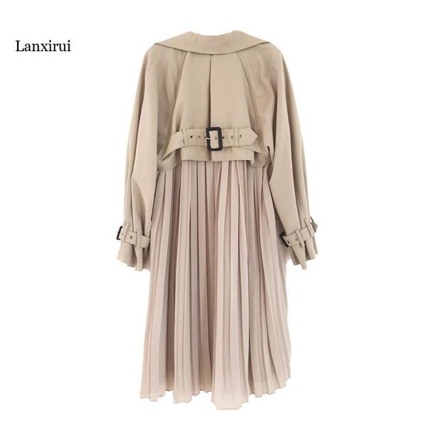 women's trench coats fashion trend women long coat pleated chiffon splice female spring elegant loose big size send, Tan;black
women's trench coats fashion trend women long coat pleated chiffon splice female spring elegant loose big size send, Tan;black