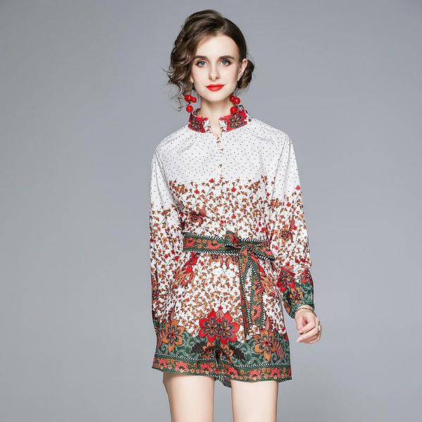 women's tracksuits summer suit european commuter stand-up collar printed long-sleeved high-waist tie shorts female sets x163, Gray
women's tracksuits summer suit european commuter stand-up collar printed long-sleeved high-waist tie shorts female sets x163, Gray