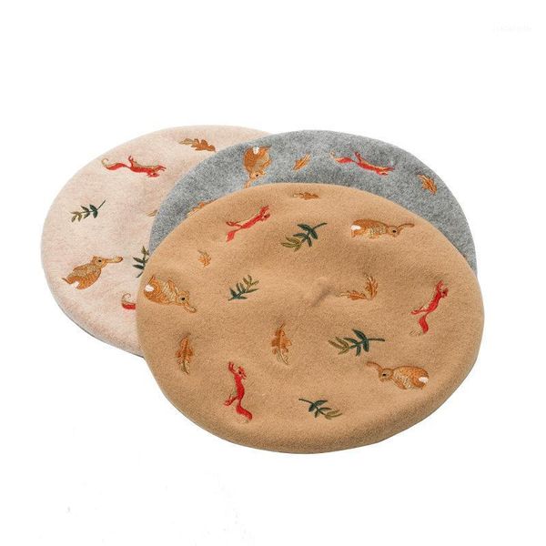 bonnets beret hat women wool solid color embroidery retro squirrel warm elegant ladies winter berets, Blue;gray
bonnets beret hat women wool solid color embroidery retro squirrel warm elegant ladies winter berets, Blue;gray