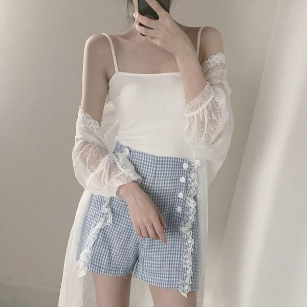 summer harajuku plaid womens short high waist lace stitching cotton linen sweet girl aesthetic lolita style, White;black
summer harajuku plaid womens short high waist lace stitching cotton linen sweet girl aesthetic lolita style, White;black