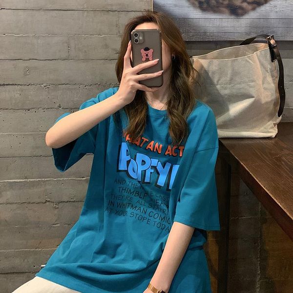 women's t-shirt real s loose medium length versatile letter print short sleeve, White
women's t-shirt real s loose medium length versatile letter print short sleeve, White