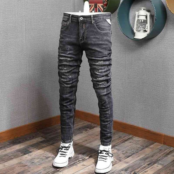men's jeans italian style fashion men retro black gray elastic slim fit ripped denim trousers vintage designer hip hop pencil pant, Blue
men's jeans italian style fashion men retro black gray elastic slim fit ripped denim trousers vintage designer hip hop pencil pant, Blue