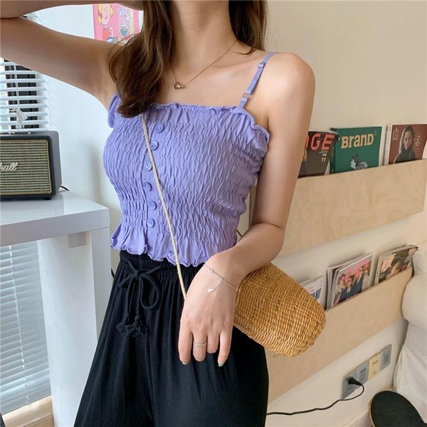 women's tanks & camis women slim solid wrinkled crop camises girls knitted ruffles cropped buttons camisole sleeveless t-shirts, White
women's tanks & camis women slim solid wrinkled crop camises girls knitted ruffles cropped buttons camisole sleeveless t-shirts, White
