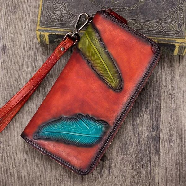 wallets vintage hand painted genuine leather leaf designer women's clutch wallet zipper closure female wristlets purse lady coin pocket, Red;black
wallets vintage hand painted genuine leather leaf designer women's clutch wallet zipper closure female wristlets purse lady coin pocket, Red;black